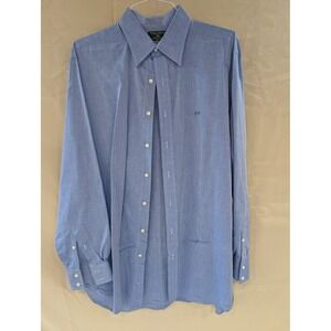 Tom James Mens Blue Custom Tailored Long Sleeve Dress Shirt Button Down 17" Neck